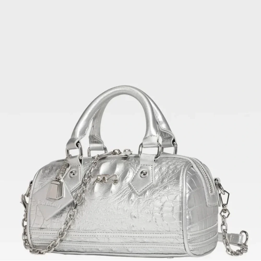 Tote & Carry Silver Crocodile Animal Print Top Handle Bag